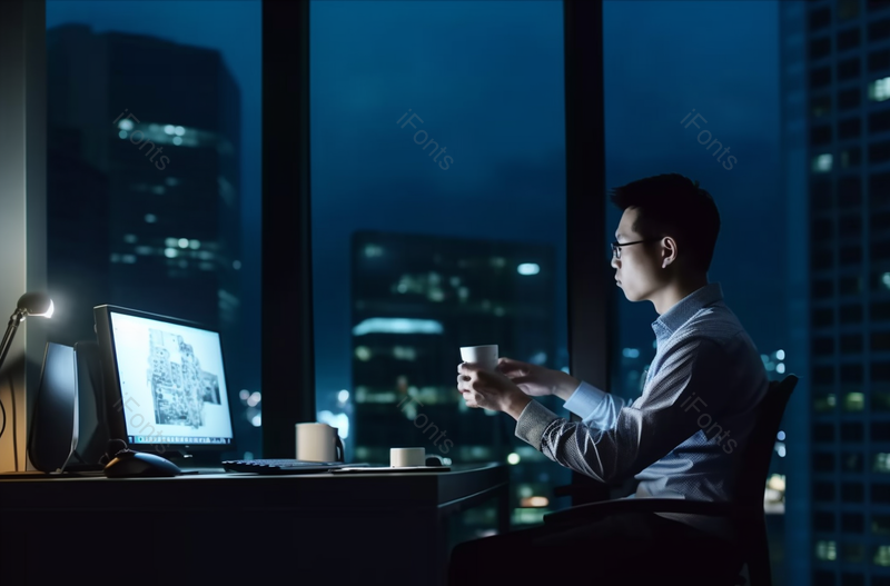 晚上商务青年男人在办公室加班,高清,摄影图,摄影图片,图片大全,摄影图免费下载